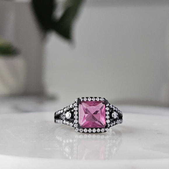 Pink Topqz Gemstone ring with Black Gold 925 Sterling Silver Charmed Aroma - Picture 2 of 6